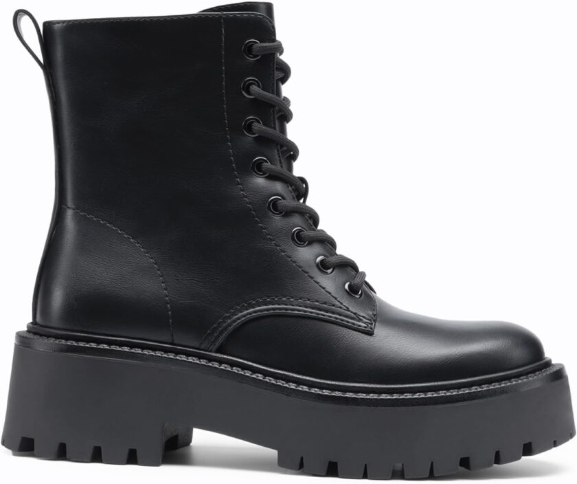 Women's Platform Combat Ankle Boots Fashion Lace-up Short Booties with Lug Sole and Side Zipper - Image 2