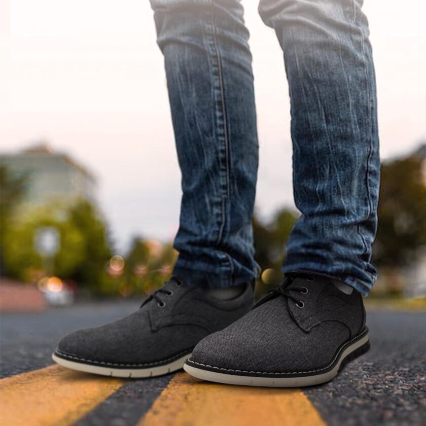 Men's Black Dress Shoes - Stylish Canvas Casual Shoes for Men - Classic Lace Up Derby Shoes Black - Image 2