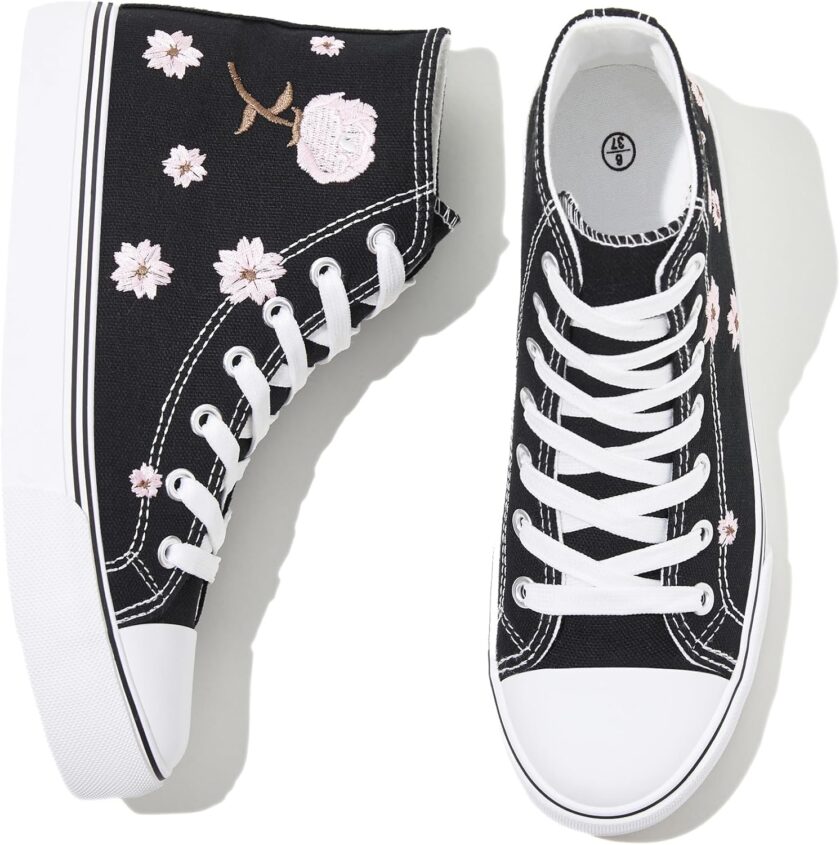 Women High Top Canvas Sneakers Canvas Shoes Lace up White Black Sneakers Casual Walking Shoes