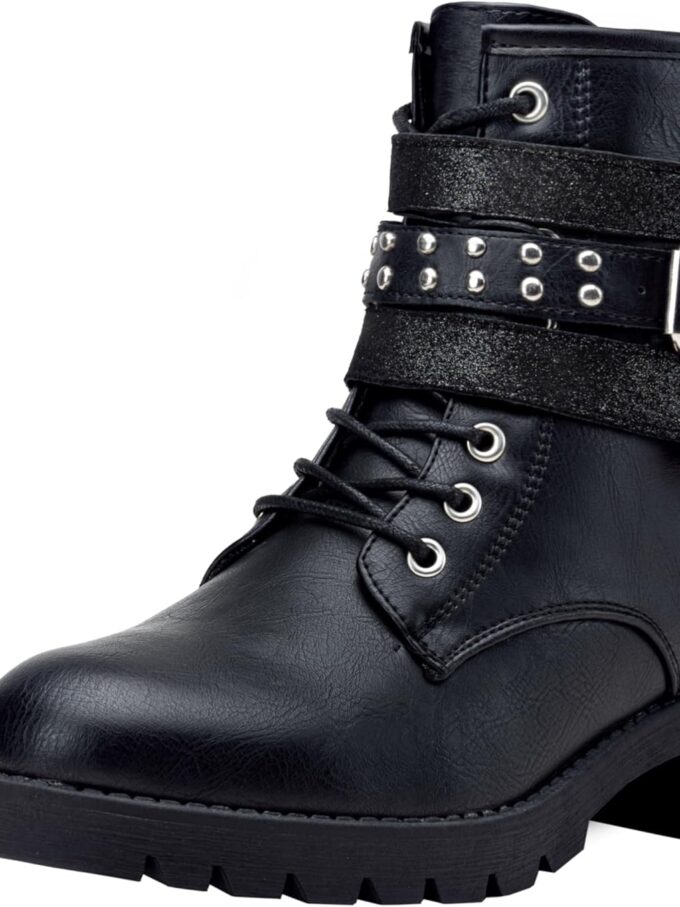 Women's Ankle Boots, Combat Lace up Booties with Inside Zipper