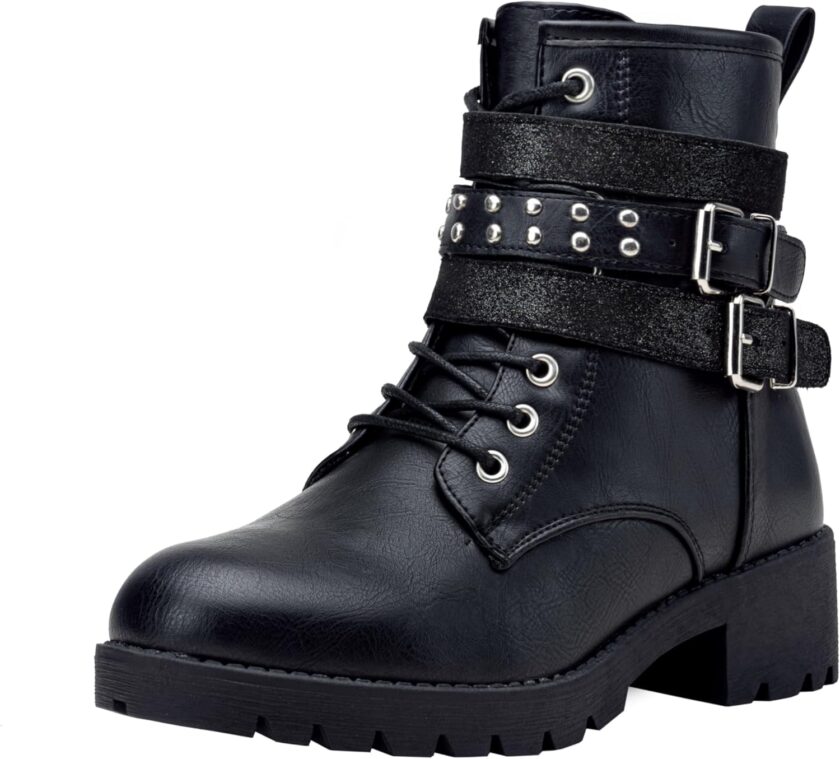 Women's Ankle Boots, Combat Lace up Booties with Inside Zipper