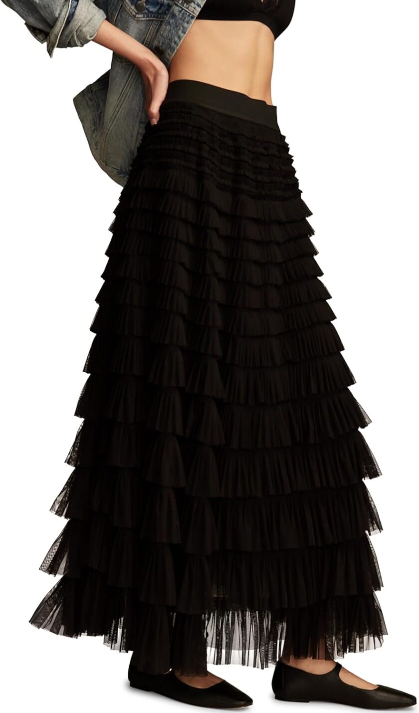 Women Tulle Ruffle Maxi Skirt - Image 2