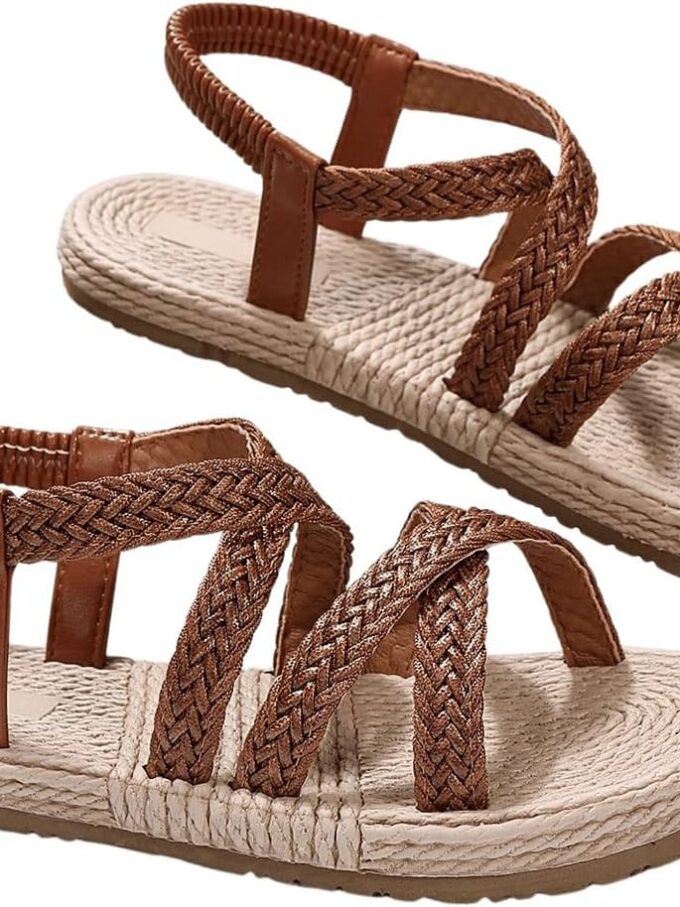 Women Casual Cross Woven Sandals Vacation Summer Beach Flat Sandals Shoes