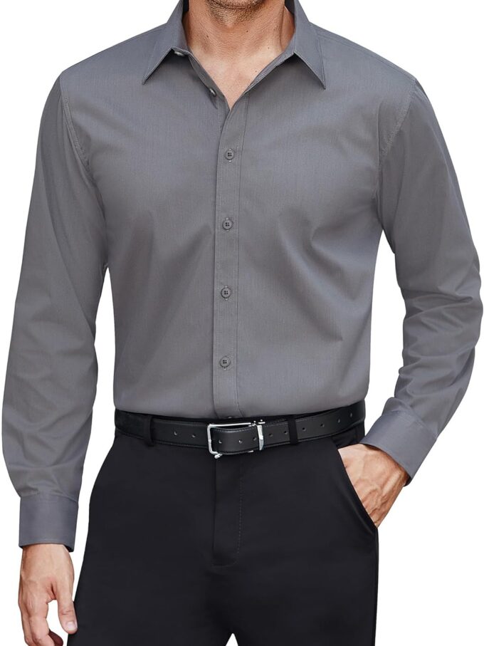 Men Dress Shirts Stretch Stain Shield Long Sleeve Solid Formal Shirt Business Casual Button Down Shirts