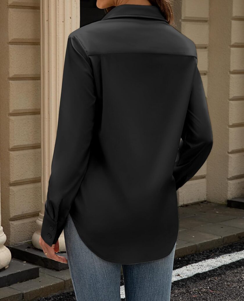 Button Down Dress Shirts for Women Long Sleeve Wrinkle Free Shirts Solid Work Business Formal Button Up Shirt - Image 2