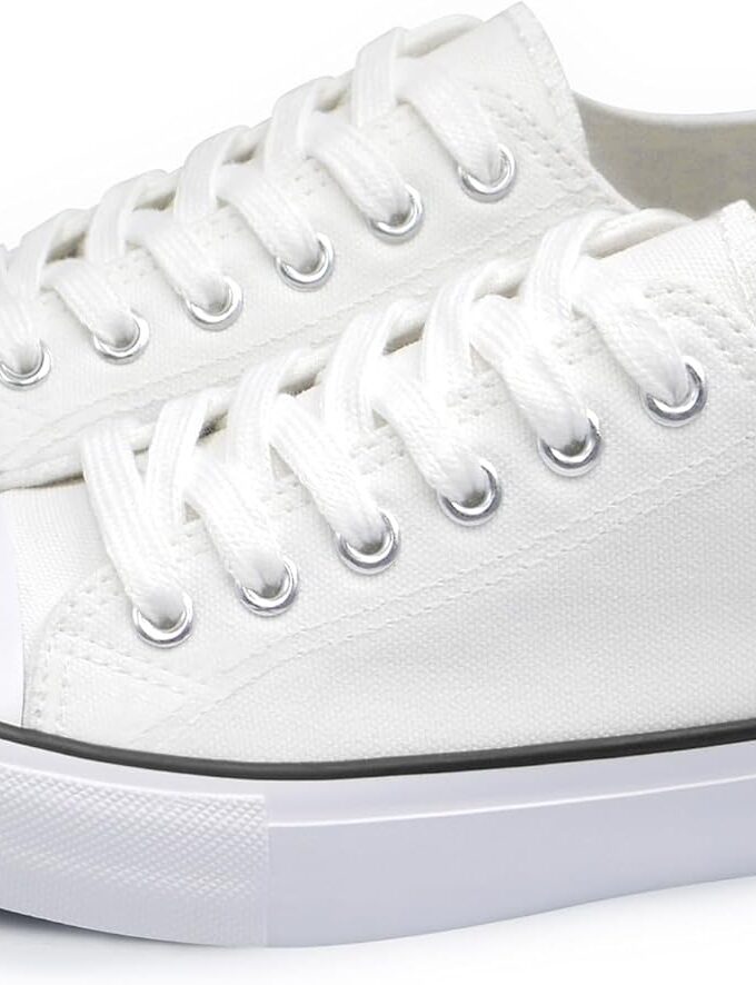 Women Canvas Shoes Low Top and Lace up Fashion Casual Sneakers Black and White Classic