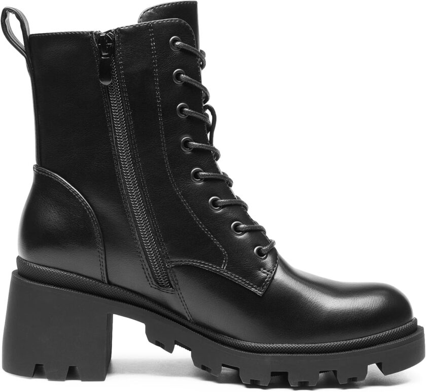 Women's Lace Up Combat Ankle Boots Fashion Low Chunky Heel Lug Sole Fall Heeled Booties Shoes - Image 2