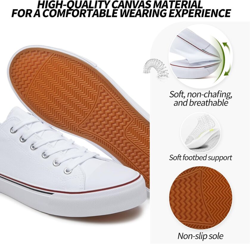 Canvas Tennis Shoes for Men Low Top Casual White Black Sneakers for Men Lace Up Fashion Comfortable Walking Shoes - Image 2