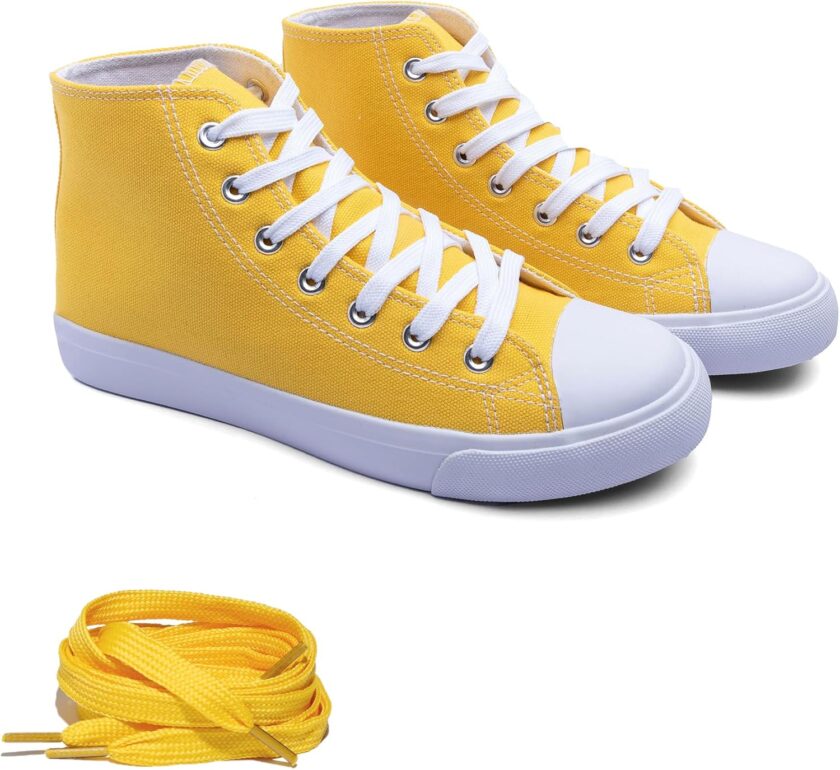 Women High-Top Canvas Sneakers – Classic Lace-Up Casual Shoes with Extra Shoelaces – Comfortable, Stylish, and Durable