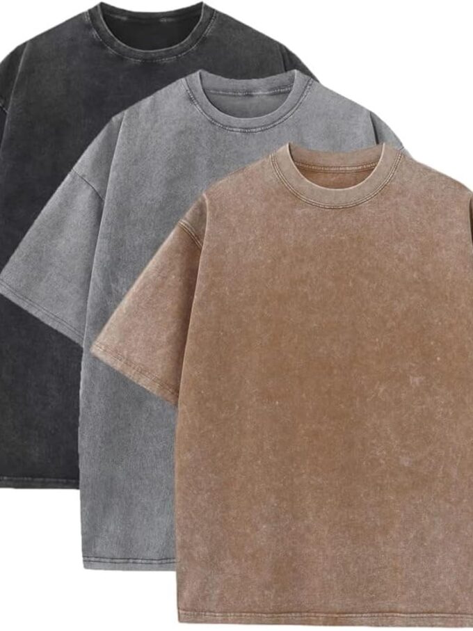 3 Pcs Men Oversized Heavy Cotton Summer T-Shirts Vintage Tee Loose Fit Short Sleeve Casual Tshirts for Men WoMen