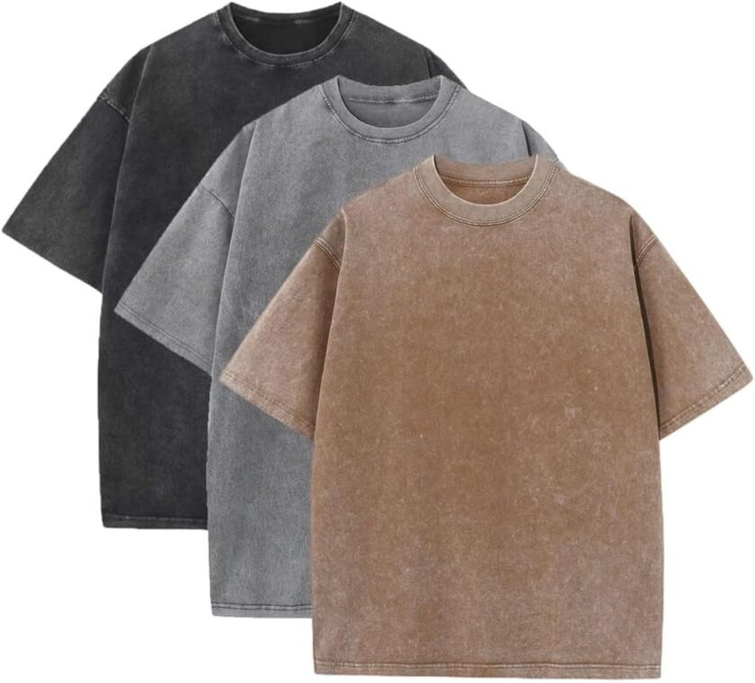 3 Pcs Men Oversized Heavy Cotton Summer T-Shirts Vintage Tee Loose Fit Short Sleeve Casual Tshirts for Men WoMen