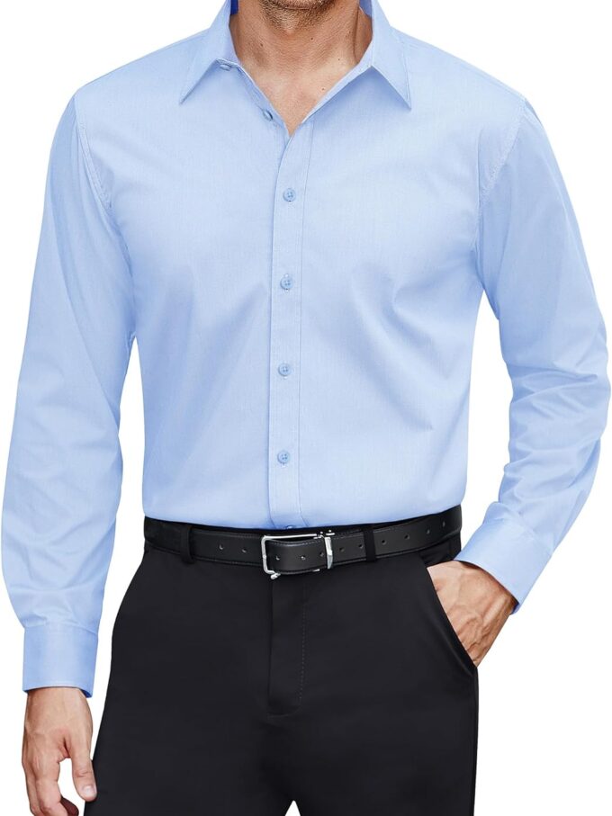 Men Dress Shirts Stretch Stain Shield Long Sleeve Solid Formal Shirt Business Casual Button Down Shirts