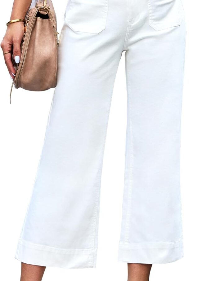 Wide Leg Jeans for Women Trendy High Waisted Flare Jeans Cropped Denim Pants Stretchy Baggy with Patch Pockets