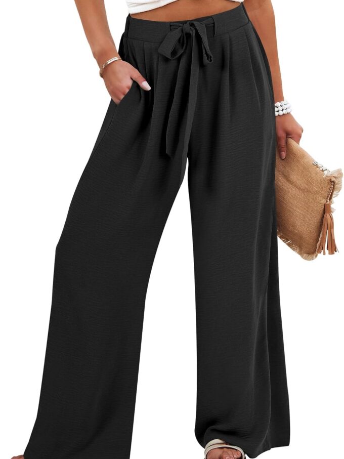 Women Wide Leg Palazzo Pants Summer High Waist Flowy Casual Trousers Loose Lounge Beach Travel Vacation Clothes