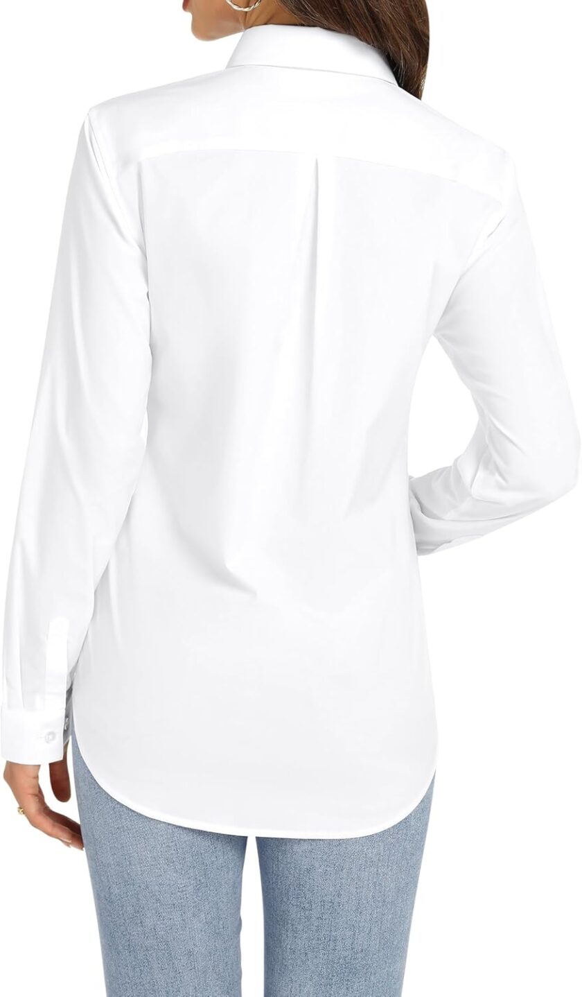 Women Button Down Shirt Long Sleeve Dress Shirts Stretch Solid Work Blouse Collared Shirts for Business Office - Image 2