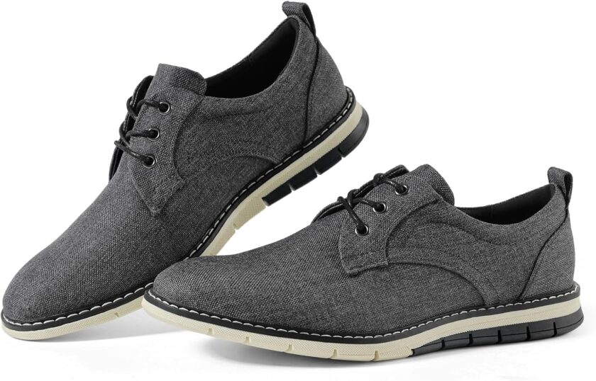 Men's Black Dress Shoes - Stylish Canvas Casual Shoes for Men - Classic Lace Up Derby Shoes Black