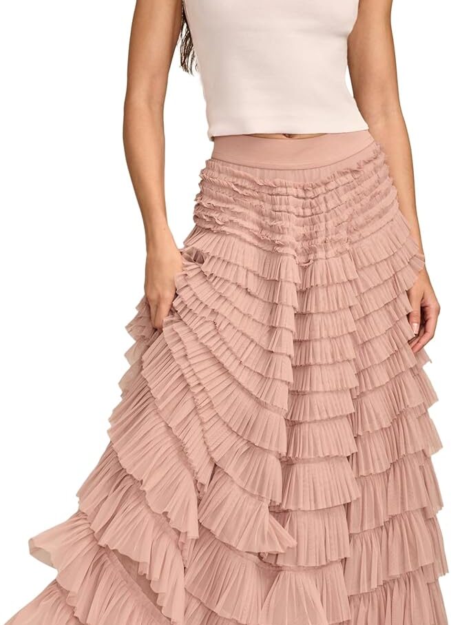 Women Tulle Ruffle Maxi Skirt