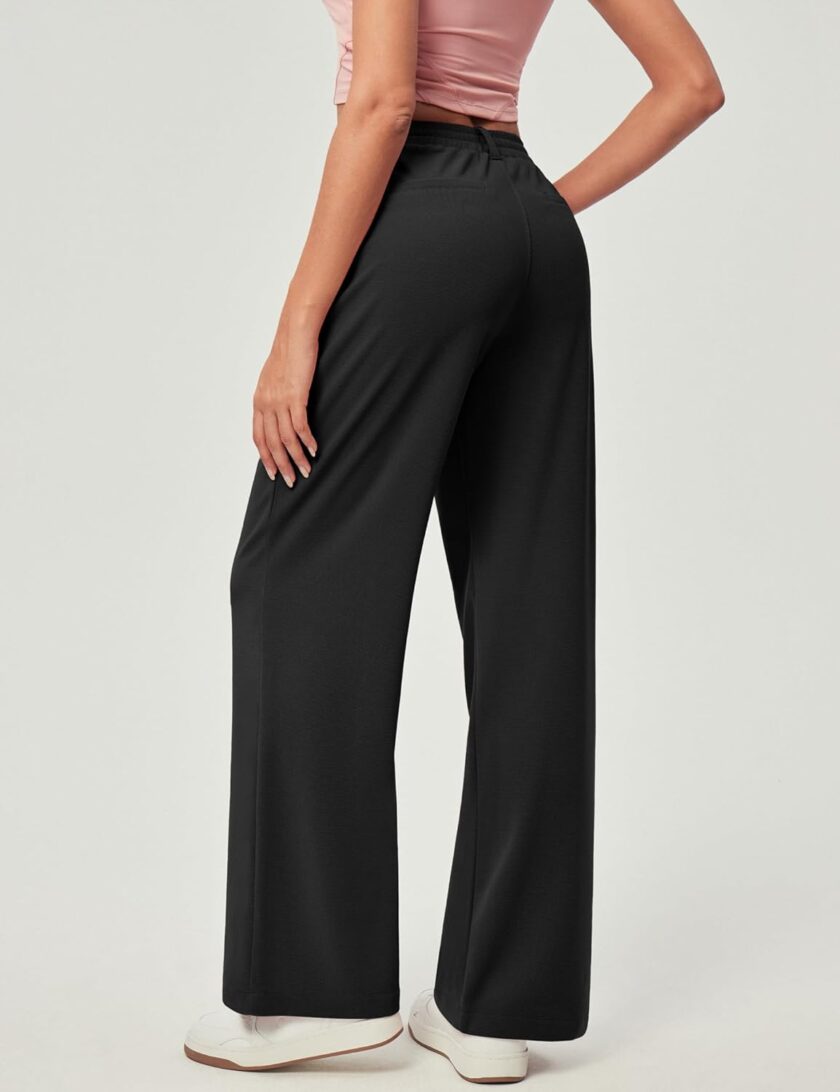 Wide Leg Stretchy Work Pants Pull on Business Casual Pants for Women High Waisted Slacks, 26''/28'' Dress Pants - Image 2