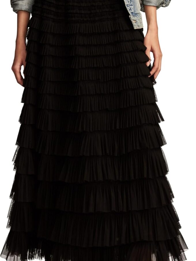 Women Tulle Ruffle Maxi Skirt