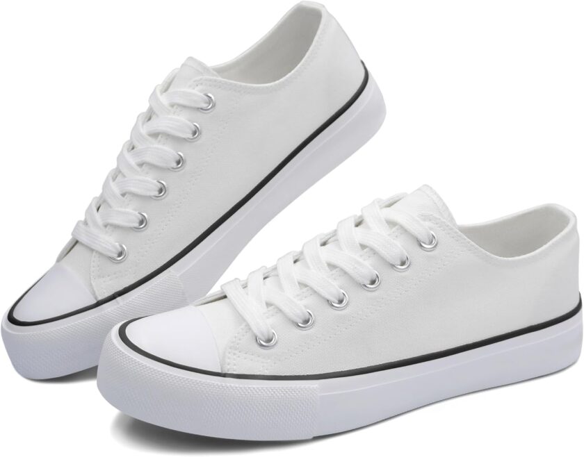 Women Canvas Shoes Low Top and Lace up Fashion Casual Sneakers Black and White Classic - Image 2