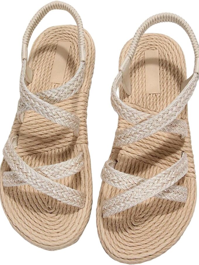 Women Casual Cross Woven Sandals Vacation Summer Beach Flat Sandals Shoes