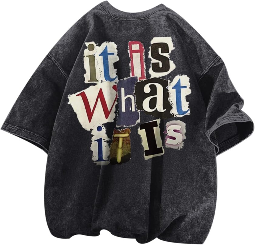 Men Graphic Tees Funny Letter Print Vintage Oversize T Shirts Acid Wash Shirt Streetwear Rapper Casual Tee Top