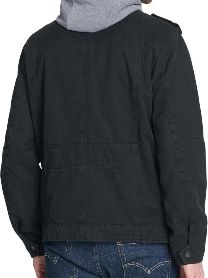 men Washed Cotton Hooded Military Jacket