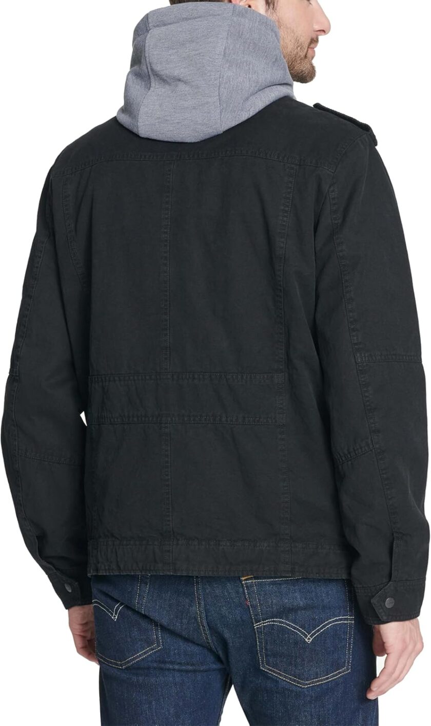 men Washed Cotton Hooded Military Jacket