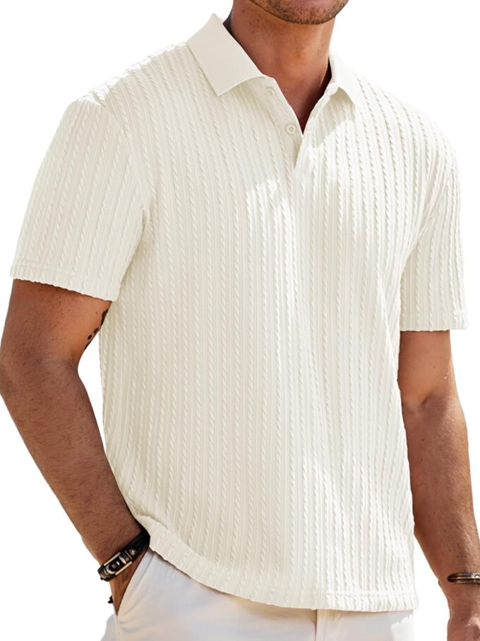 Men Casual Polo Shirt Summer Short Sleeve Vacation Button Beach Knit Stretchy Golf Shirts