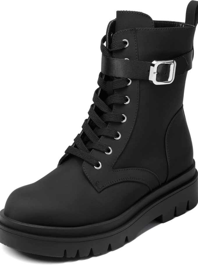 Women's Chelsea Platform Combat Boots Lace Up Lug Sole Buckle Ankle Booties Shoes