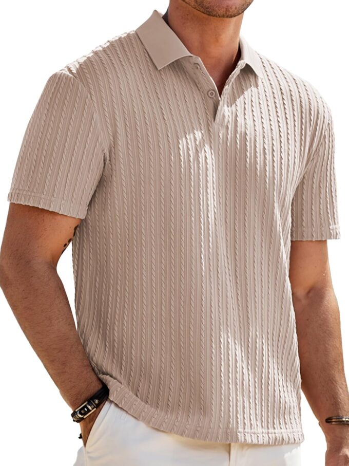 Men Casual Polo Shirt Summer Short Sleeve Vacation Button Beach Knit Stretchy Golf Shirts