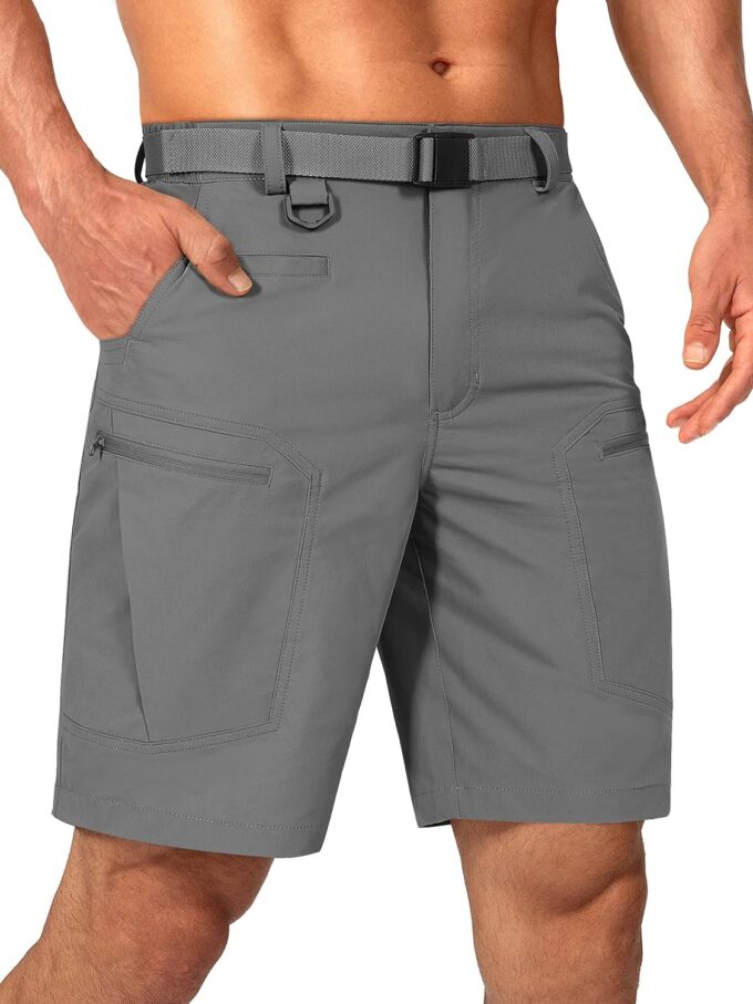 Men Cargo Hiking Shorts Water Resistant Quick Dry Lightweight Breathable Tactical Shorts with Nylon Belt