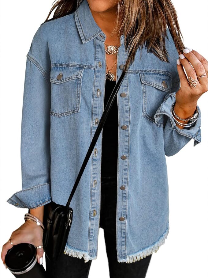 Women d Denim Jacket Casual Long Sleeve Denim Shirts Distresse Jean Jacket 2025 Spring Outfits