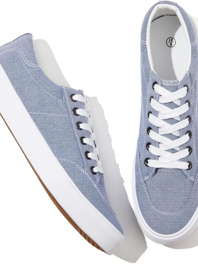 Men's Canvas White Black Sneakers Shoes Low Top Lace Up Casual Walking Shoes Sneakers