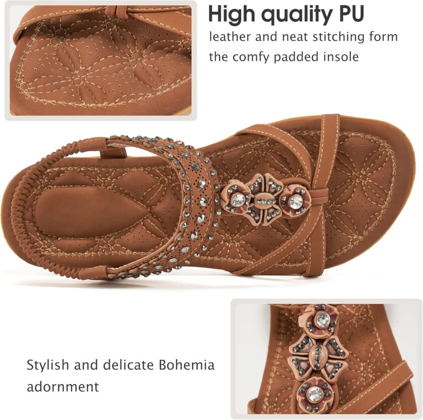 Women Sandals Shoes Comfort Walking with Non Slip on Casual Summer Beach Shoes Dress Ankle Elastic Jeweled Bohemian Flats - Image 2