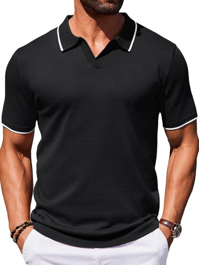 Men Polo Shirts Short Sleeve Casual Knit Polo Shirt Vintage Golf T Shirts