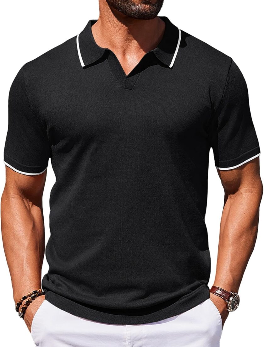 Men Polo Shirts Short Sleeve Casual Knit Polo Shirt Vintage Golf T Shirts
