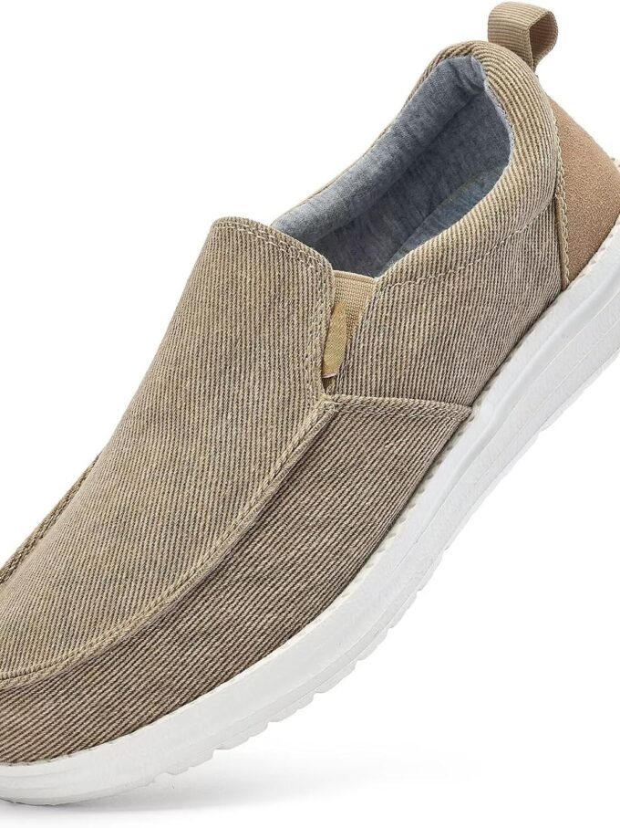 Mens Hands Free Slip-on Loafers Shoes Wide Width Casual Canvas Loafers Shoes Mens Boat Shoes Lightweight Non-Slip Walking Shoes Soft Sneakers
