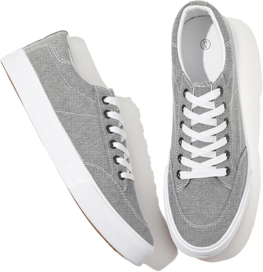 Men's Canvas White Black Sneakers Shoes Low Top Lace Up Casual Walking Shoes Sneakers