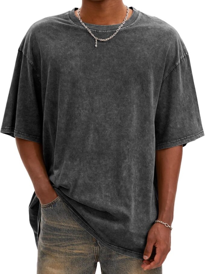 Men Oversized T Shirts Vintage Cotton Acid Wash Heavyweight Loose Fit Tees Shirts Unisex Basic Tops for Men WoMen