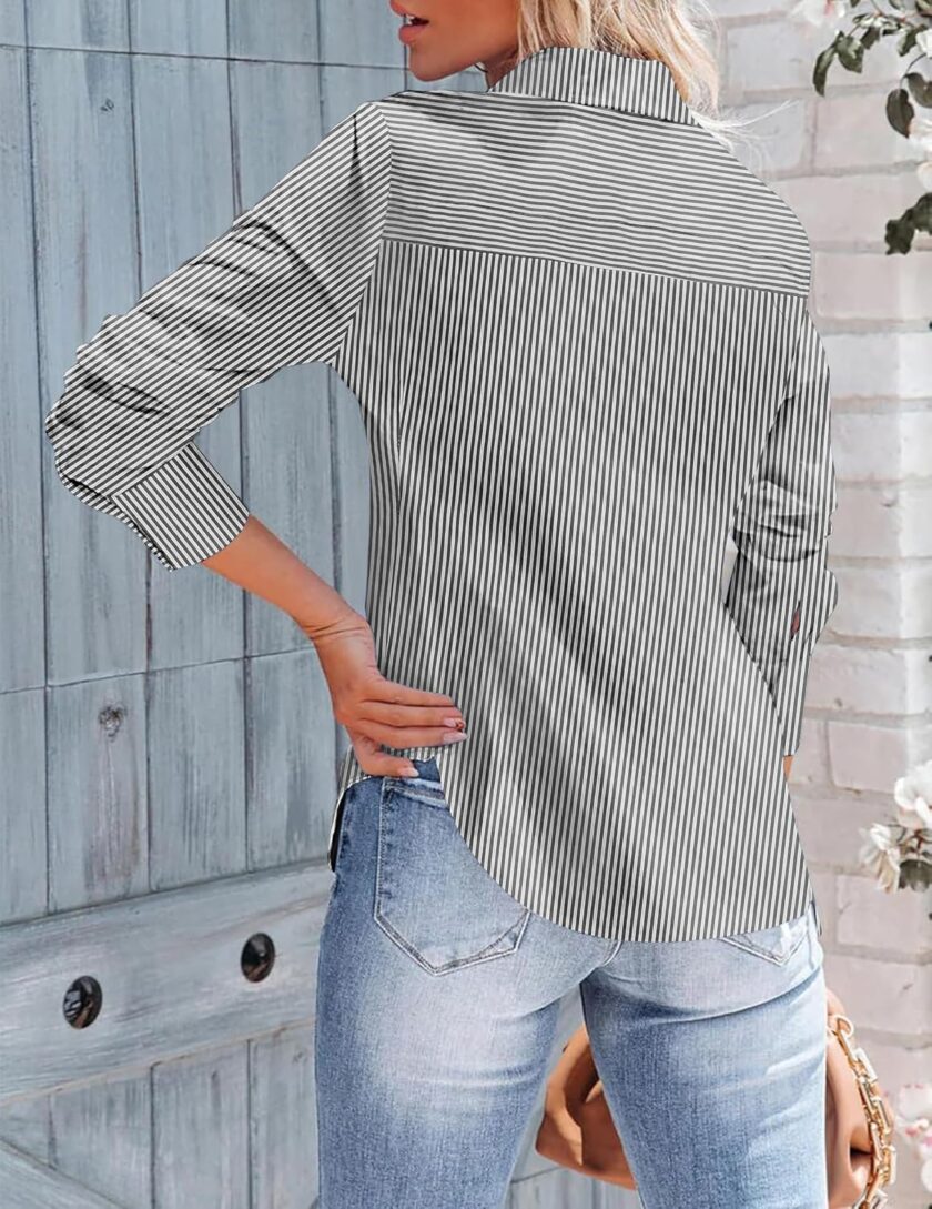 Women Button Down Shirts Long Sleeve V Neck Tops Wrinkle Free Collared Work Office Solid Blouses Corset Tops - Image 2