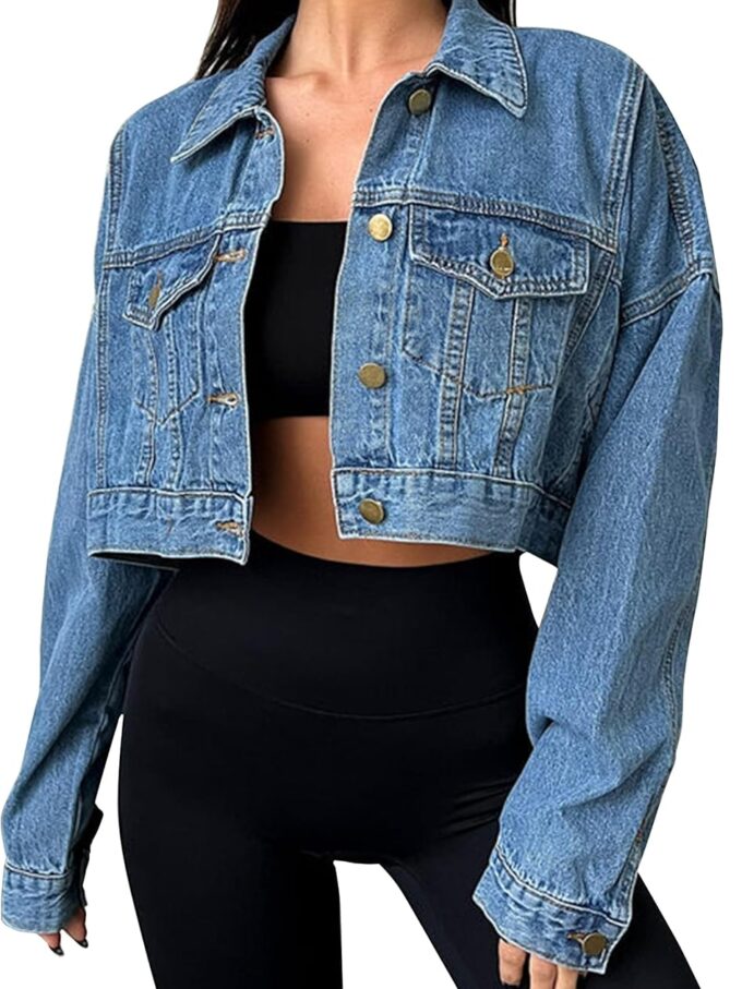 Women Denim Jacket Button Down Long Sleeve Loose d Jean Jacket Coats with Pocket