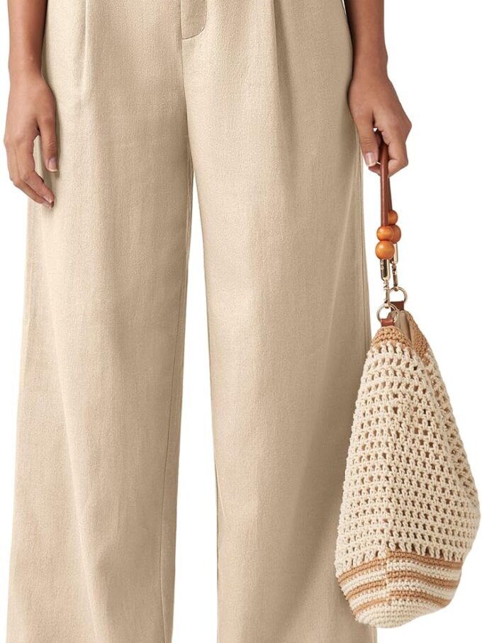 Women Linen Pants Wide Leg Work Dress Pants Casual Slacks Business Pants with Pockets 29" 31"