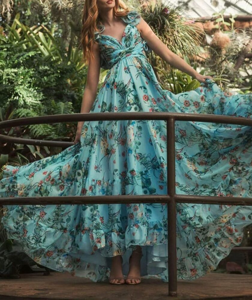 Women Summer Floral Print Straps Sleeveless V Neck Criss Cross Backless Chiffon Beach Boho Party Long Maxi Dress - Image 2