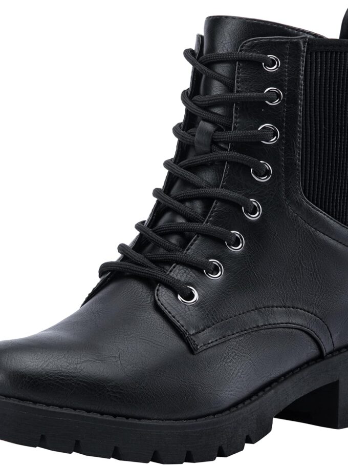 Women's Ankle Boots, Combat Lace up Booties with Inside Zipper