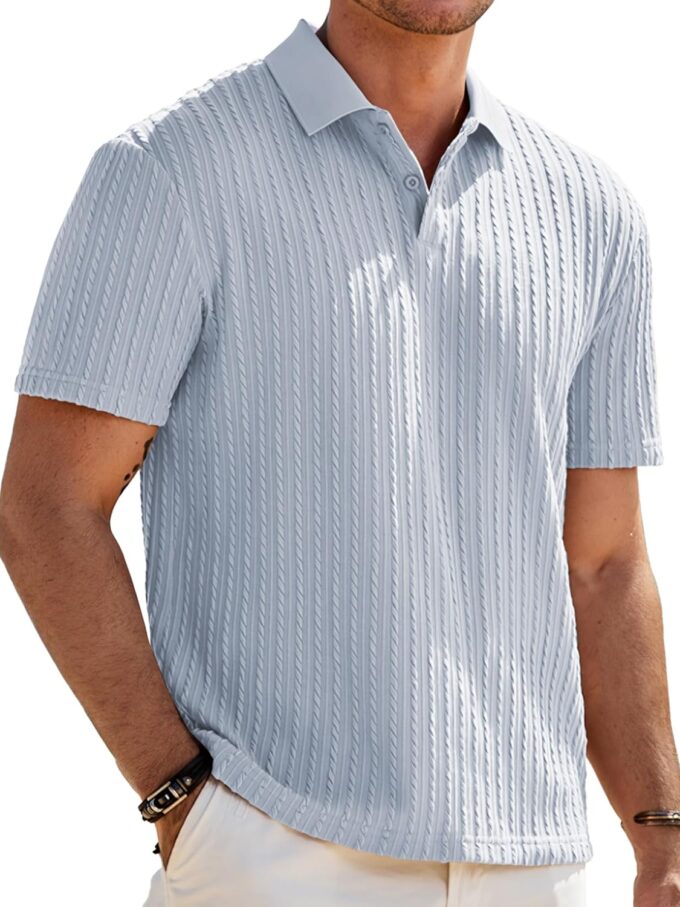 Men Casual Polo Shirt Summer Short Sleeve Vacation Button Beach Knit Stretchy Golf Shirts