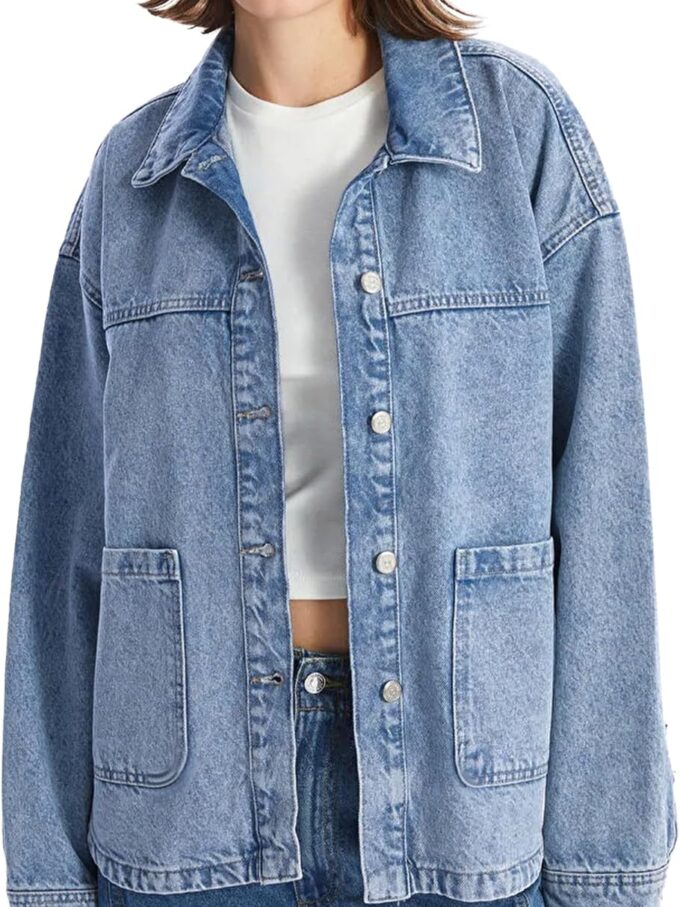 Jean Jackets for Women Trendy Button Up Denim Shirt Jacket d Long Sleeve Coat Fashion Clothes with Pockets