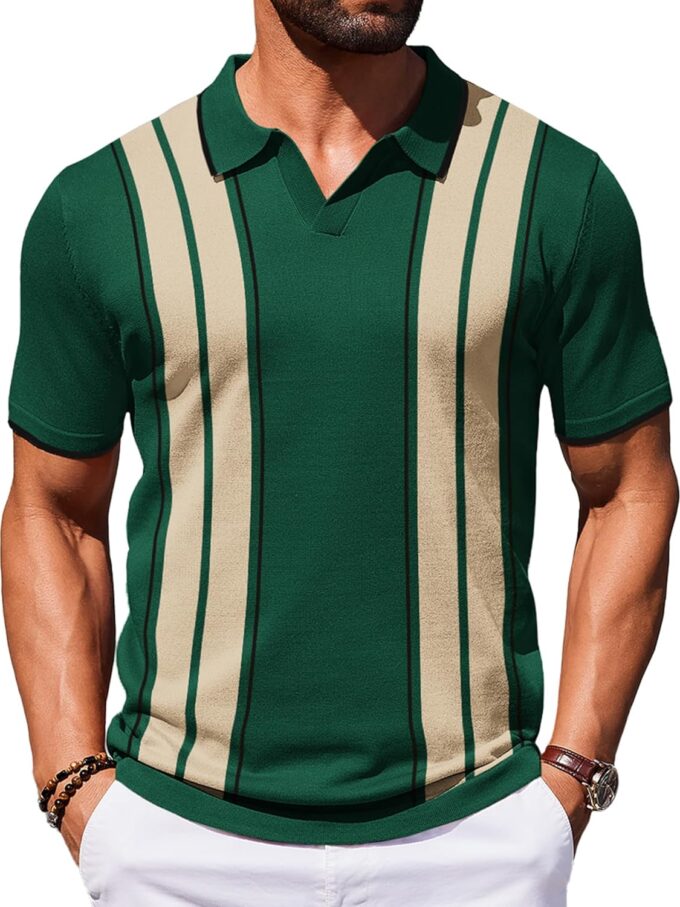 Men Polo Shirts Short Sleeve Casual Knit Polo Shirt Vintage Golf T Shirts