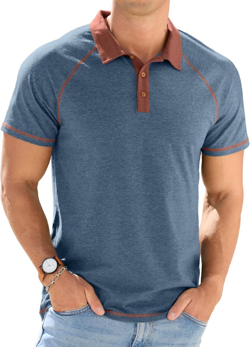 Men Short Sleeve Polo Shirts Cotton Golf Shirts Fashion Casual Raglan