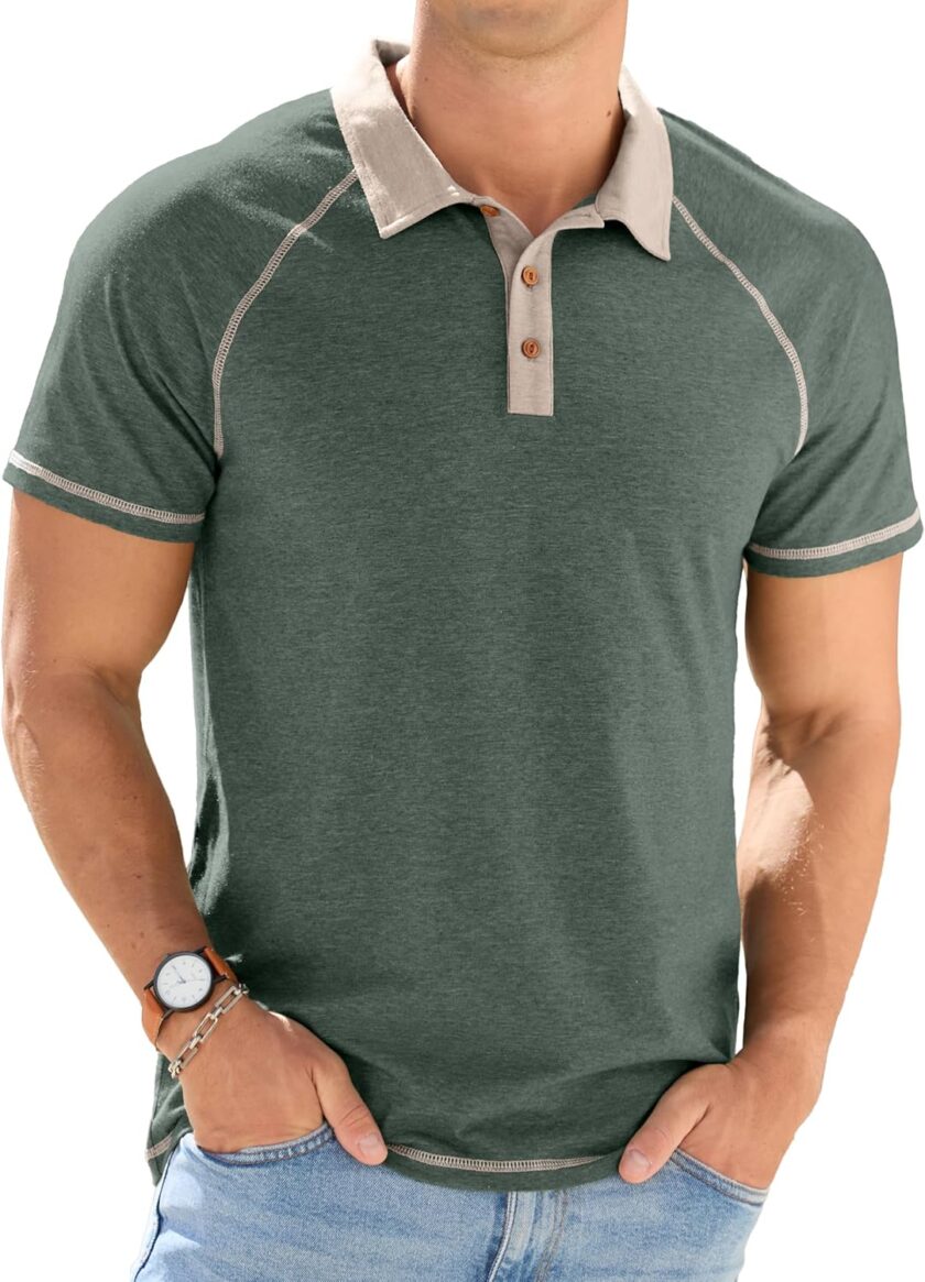 Men Short Sleeve Polo Shirts Cotton Golf Shirts Fashion Casual Raglan